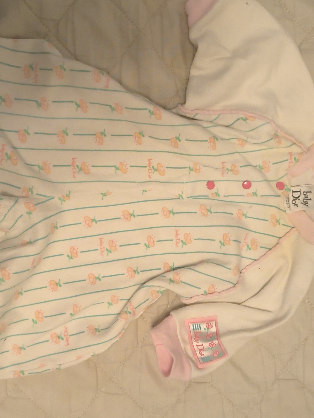 Vintage Baby Dior Pink Floral Footie One-Piece